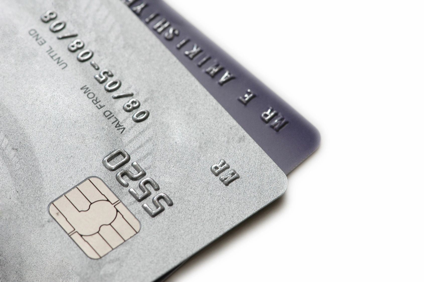 Credit card close-up showing chip and security features